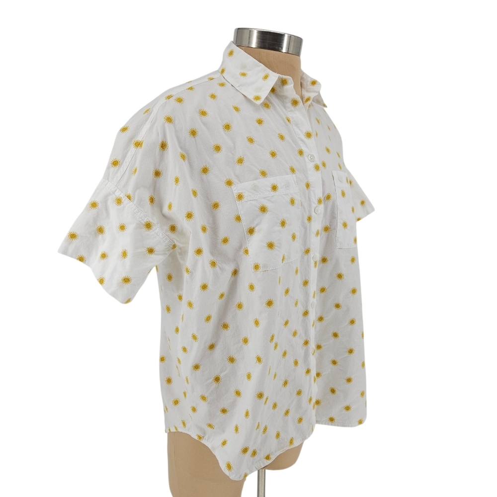 Madewell Courier Shirt White Sun Embroidered Short Sleeve Button Collared Top XS - Picture 3 of 8